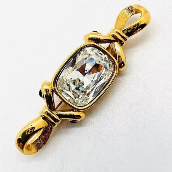 SWAROVSKI Wrapped Hard Candy Clear Crystal Brooch Signed Vintage Jewelry - Picture 1 of 5